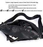 Xajzpa Fashion Genuine Leather Men's Chest Pack Shoulder Bag Messenger Sling Bag Small Leisure Bag Crossbody Black