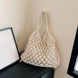 Xajzpa Summer Woven Bag for Women Handbags Handmade Knitted Beach Boho Shoulder Bag Large Tote Bag Hollow Out Shopping Bag