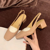 Xajzpa Fashion Spring Autumn Elegant Women Pumps Slip On Loafers Round Toe Square Heels Belt Buckle Casual Comfortable Shoes