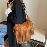 Xajzpa Tassel Design Women's Hobo Bag Fashion Trend Handbag Suede Shoulder Crossbody Shopping Tote Vintage Commuter Bags