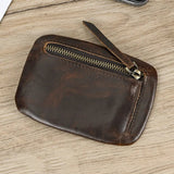 Xajzpa   Men's Genuine Leather Zipper Coin Wallet Wowen natural Leather Mini Short Purse Card Holder Change Purse For Man Clutch Wallets