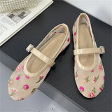 Xajzpa Embroidered Flower Mesh Fabric Flat Heels Women Sandals Fashion Round Toe Buckle Strap Casual Mule Shoes