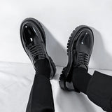 Xajzpa Men's Oxford shoes, patent leather men's office shoes, formal dress shoes, formal lace up height increasing black leather shoes