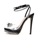 Xajzpa Summer Fashion Crystal Bowknot Transparent Sandals Women Silver Chain Designer High Heels platform Shoes Sandalias