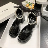 Xajzpa Mary Jane High Heel Sandal for Women Buckle Strap Female Shoe Espadrilles Platform High-heeled Block Girls Clogs Lacquered