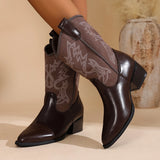 Xajzpa New Style Fashion Women's Western Cowboy Boots Slip On Thick Heel Knight Long Booties Retro Style Autumn Winter Female Shoes