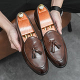 Xajzpa New Classic Men's Business Shoes with British Breathable Simple Tassel Leather Shoe Style Casual Formal Shoes, Men's Sizes 38-46