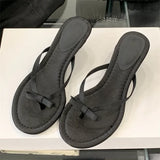 Xajzpa Summer Butterfly-knot Clip Toe Women Slippers Fashion Low Thin Heels Sandals Party Dress Flip Flops Shoes