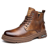 Xajzpa 2025 New MEN'S BOOTS with Retro Style Leather Boots, Thick Soles, Wear-resistant MEN'S High Top Casual Shoes
