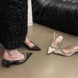 Xajzpa New Women's Summer Classic Champagne Black Banquet Wedding Shoes Sexy Rhinestone Satin Pointed Toe High Heel Sandals for Women