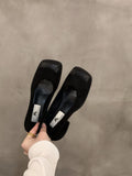 Xajzpa Boat Shoe Autumn Women's Heels Square Toe Black Flats Casual Female Sneakers Shallow Mouth Ladies' Footwear Summer Fall On Heels