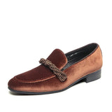 Xajzpa British Style Men Loafers Fashionable Classic Suede Deerskin Casual Dress Brooch Twisted Personality Small Leather Shoes 38-48