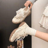 Xajzpa 2025 Summer New Color Breathable Soft Sole Comfortable Women Shoes Crescent Insole Height Lace Pearl Casual Sneakers