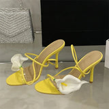 Xajzpa Summer Sexy Flower Narrow Band Women Sandals Street Style Open Toe Thin Heels Party Prom Shoes
