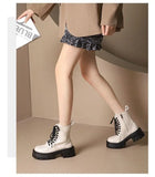 Xajzpa British Style Autumn Platform Shoes for Women Fashion Lace Up Round Toe Ankle Boots for Women Chunky Heel Ladies Short Boots