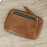 Xajzpa   Men's Genuine Leather Zipper Coin Wallet Wowen natural Leather Mini Short Purse Card Holder Change Purse For Man Clutch Wallets