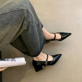 Xajzpa Retro Style Thick Heel Spring and Autumn Women Mary Jane Shoes Fashion Shallow Pointed Toe Ladies Comfort Office Pumps Footwear