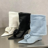 Xajzpa Fashion Street Style Design Flowers Peep Pointed Toe Women Ankle Boots Sandals Wedges High Heels Ladies Shoes