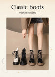 Xajzpa British Style Autumn Platform Shoes for Women Fashion Lace Up Round Toe Ankle Boots for Women Chunky Heel Ladies Short Boots