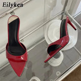Xajzpa Sexy Thin Heels Slipper For Women Summer Fashion Pointed Toe Slides Stripper Party Sandal Mule Shoes Zapatillas Mujer