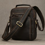 Xajzpa Genuine Leather Men's Shoulder Bag Vintage Crazy Horse Skin Double Zipper Pocket Flap Messenger Bag Man Daily Handbag