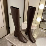 Xajzpa Women Warm Long Boots Woman Knee High Booties Ladies Shoes Platform Thick Heel PU Leather Soft Zipper Woman Fashion Winter