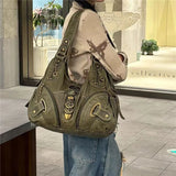 Xajzpa Vintage Brown Y2k Handbag Women Retro Subculture Leather Large Capacity Shoulder Bags Ladies Harajuku Aesthetic Tote Bag