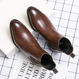 Xajzpa - New Chelsea Boots Men Shoes PU Brown Fashion Versatile Business Casual British Style Street Party Wear Classic Ankle Boots