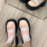 Women Bow Marie Jane Shoes Platform Fashion Mid Heels Sandals Autumn New Pumps Lolita Shoes Dress Casual Chunky Mujer Shoes