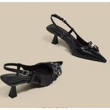 Xajzpa Black Fashionable Pointed Toe Shallow Mouth New High-heeled Shoes Summer Elegant Buckle Decorated Stiletto Women's Pumps
