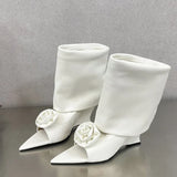 Xajzpa Fashion Street Style Design Flowers Peep Pointed Toe Women Ankle Boots Sandals Wedges High Heels Ladies Shoes
