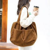 Xajzpa  Simple Casual Totes Teenager Students Corduroy Shoulder Bag Women Large Drawstring Handbag Ladies Shopping Bags