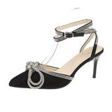 Xajzpa Banquet Dress White High Heels Elegant Temperament Dress Wedding Shoes Rhinestone Pointed Hollow Toe Sexy Sandals for Women