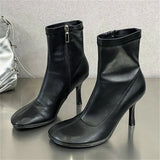 xajzpa Spring Autumn SEXY Round Toe Women Ankle Boots Concise Thin High Heels Shoes Fashion Side Zipper Short Booties