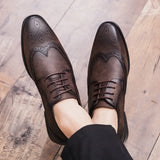 Brogue Formal Shoes Men Dress Leather Shoes Fashion Men Flats Shoes Genuine Retro Pointed Toe Oxford Male Footwear Zapatos