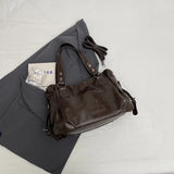 Xajzpa 1 Piece Women's Pure Color Pu Retro Large Capacity Shoulder Tote Bag