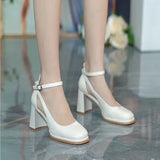 Xajzpa Mary Jane High Heel Sandal for Women Buckle Strap Female Shoe Espadrilles Platform High-heeled Block Girls Clogs Lacquered