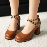 Xajzpa Round Toe Beige High Heels Women Shoes 2025 Spring Pumps Sandals Ladies Sweet 12cm Straps African Branded Brief Leopard Casual C