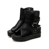 Xajzpa Brand Women's Shoes Zipper Sandals Boots Clogs Platform Fashion Wedge Ladies Mid-Calf Lolita High Heel Rome Square Toe Peep