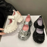 Xajzpa Women Casual Silver Platform Ballet Shoes Thick Sole Sneakers New Summer Fashion Single Shoes Woman Platform Mary Jane Pumps