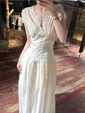 Xajzpa Fashion Women Dress Short Sleeve V Neck Waist White Lace Fairy Style Female Party Dresses New Tide
