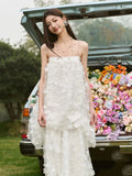 Xajzpa Fashion Women Dress Sleeveless Strapless Sling 3D Flowers Solid Color Fairy Wind Female Party Dresses New Tide