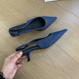Xajzpa Brand New Women Sandals Fashion Pointed Toe Shallow Slip On Ladies Elegant Slingback Shoes Med Heel Pumps Shoes Mujer