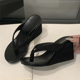 xajzpa Summer Leopard Print Clip Toe Platform Wedges Women Slippers Fashion Thick Bottom High Heels Flip Flops Shoes