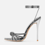 Xajzpa New Arrival Silver Crystal Narrow Band Women's Sandals Summer Party Wedding Prom Shoes Platform Open Toe High Heels