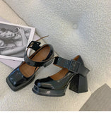 Xajzpa New Retro Mary Jane High Heels Women Shoes Fashion Chunky Heel Pumps Platform Ankle Buckle Japanese Uniform Ladies Shoes