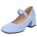 Xajzpa - Elegant Medium Heels Women Pumps Mary Jane Shoes New Spring White Blue Green Heeled Wedding Office Shoes Female Large Size