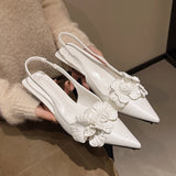 Xajzpa New Style Luxury Women's Mule Shoes Summer Fashion High Heel Flower Sexy Pointed Ladies Casual Outdoor Shoes Sweet White Sandals