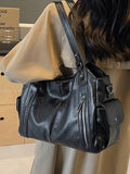 Xajzpa [Y2K Hot Girl Bag] New Pu Leather Splicing Armpit Bag, Multi-Flap Pocket Pants Metal Buckle Crossbody Bag, Women's Commuter Bag,