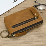 Xajzpa   Men's Genuine Leather Zipper Coin Wallet Wowen natural Leather Mini Short Purse Card Holder Change Purse For Man Clutch Wallets